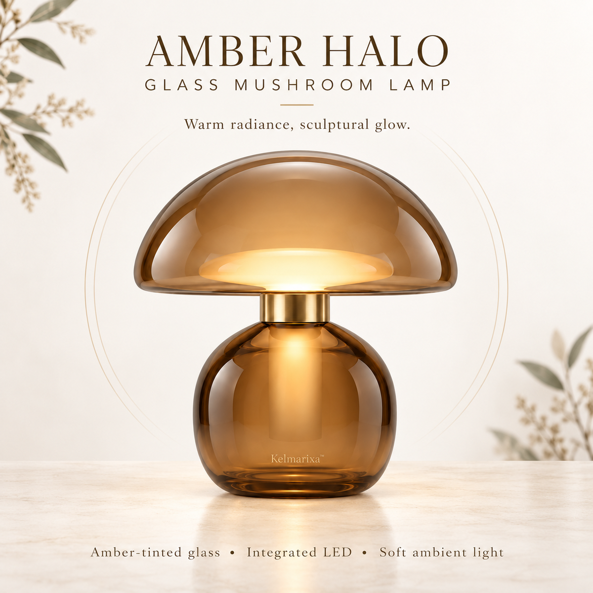 Kelmarixa™ Amber Halo Glass Mushroom Lamp