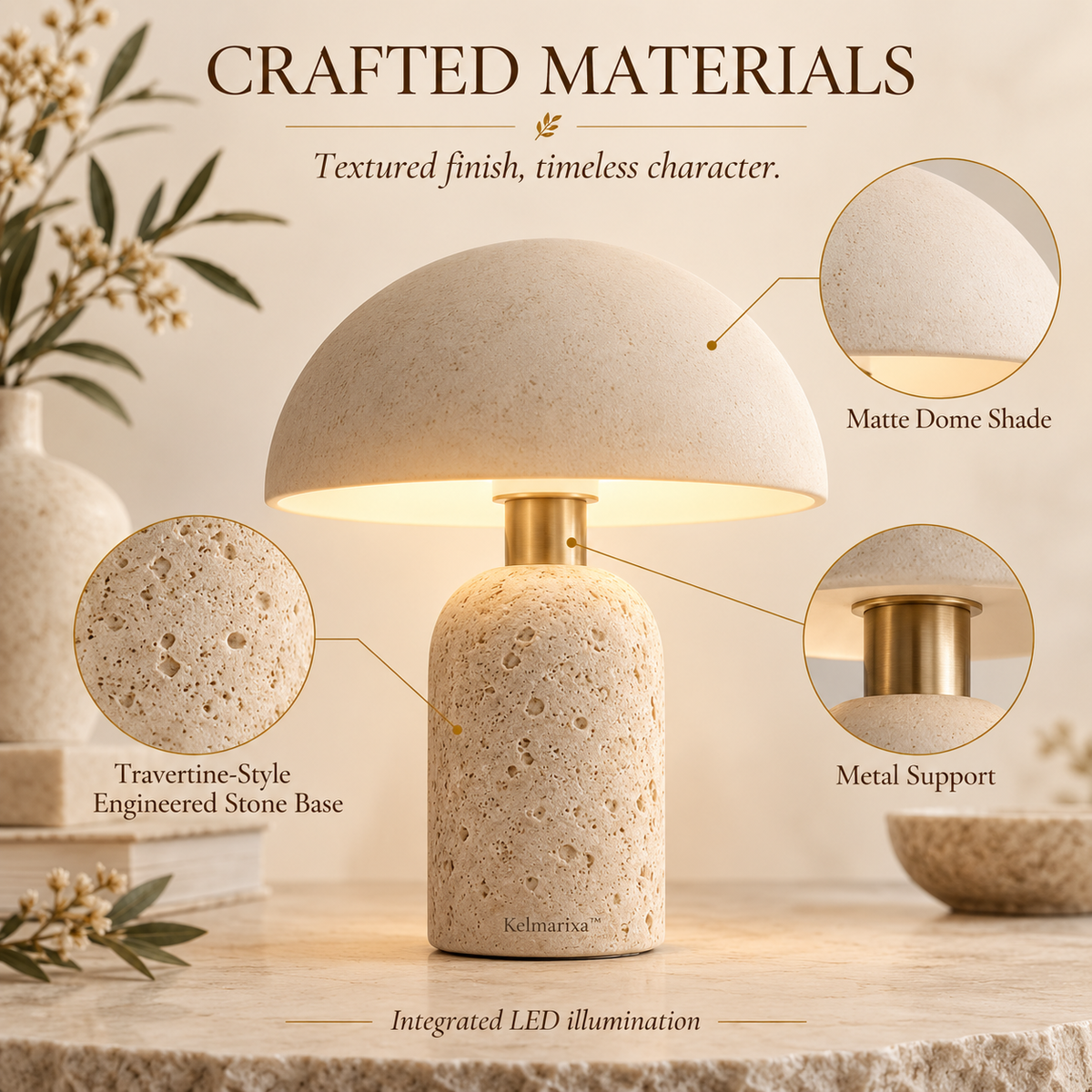 Kelmarixa™ Dune Stone Mushroom Table Lamp